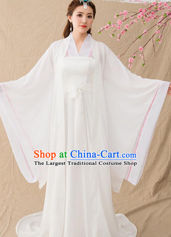 Chinese Ancient Drama Female Swordsman White Hanfu Dress Traditional Song Dynasty Court Princess Replica Costumes for Women