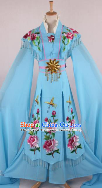 Professional Chinese Beijing Opera Nobility Lady Blue Dress Ancient Traditional Peking Opera Diva Costume for Women