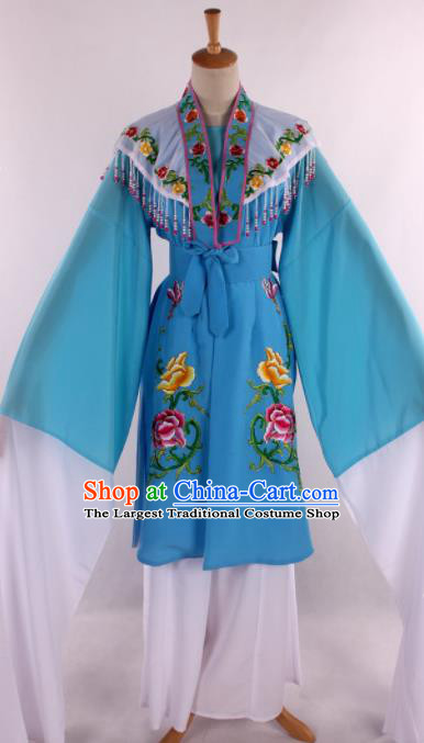 Chinese Traditional Shaoxing Opera Blue Dress Ancient Peking Opera Nobility Miss Costume for Women