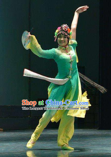 Traditional Chinese Classical Dance Fang Chun Xing Costume Beijing Opera Dance Green Dress for Women