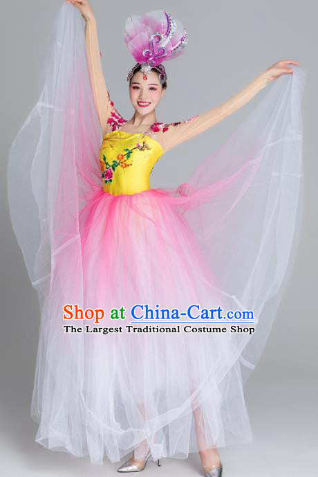 Traditional Chinese Classical Dance Chorus Pink Dress Stage Show Opening Dance Costume for Women