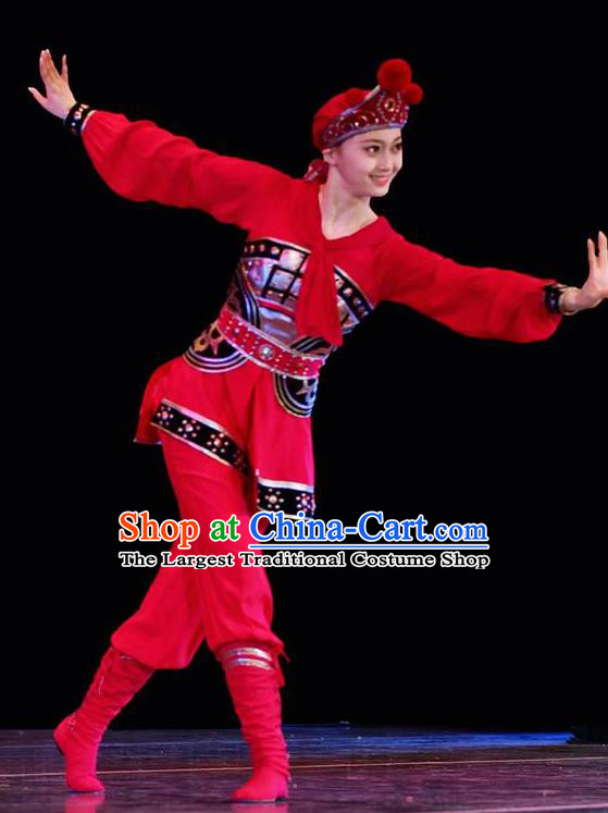 Traditional Chinese Classical Dance Mu Lan Gui Red Costume Stage Show Beautiful Dance Dress for Women