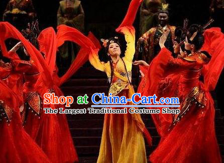 Chinese Beautiful Dance Xi Shi Water Sleeve Costume Traditional Umbrella Dance Classical Dance Competition Dress for Women