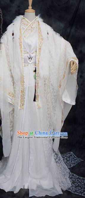 Traditional Chinese Cosplay Swordsman White Costume Ancient Royal Highness Hanfu Clothing for Men