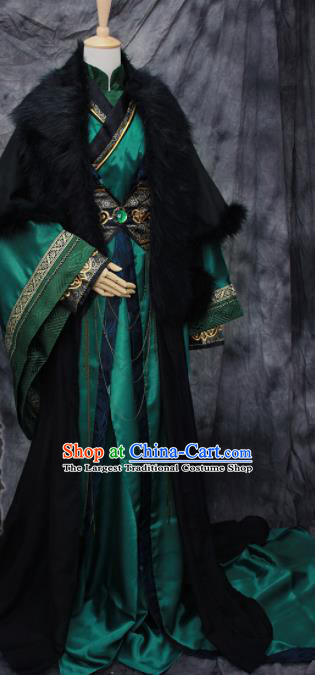 Traditional Chinese Cosplay Swordsman Deep Green Costume Ancient Royal Highness Hanfu Clothing for Men