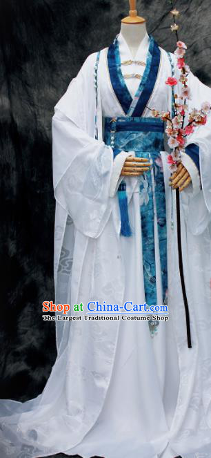 Traditional Chinese Cosplay Swordsman Nobility Childe White Costume Ancient Royal Highness Hanfu Clothing for Men