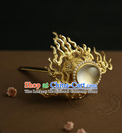 Chinese Ancient Princess Golden Fire Hair Crown Hairpins Traditional Hanfu Hair Clip Hair Accessories for Women