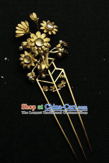 Chinese Ancient Ming Dynasty Golden Sunflowers Hairpins Hair Clip Traditional Hanfu Hair Accessories for Women