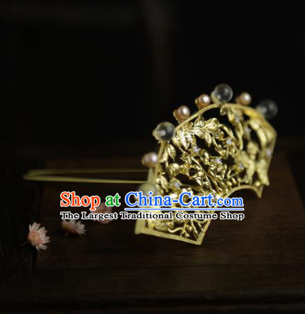 Chinese Ancient Queen Golden Hair Crown Hairpins Traditional Hanfu Hair Clip Hair Accessories for Women