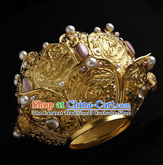 Chinese Ancient Queen Golden Lotus Hairdo Crown Hairpins Traditional Hanfu Hair Clip Hair Accessories for Women