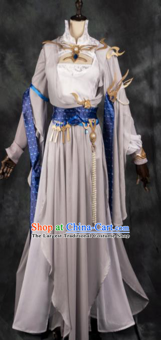 Chinese Ancient Cosplay Heroine Female Knight Khaki Dress Traditional Hanfu Swordsman Costume for Women