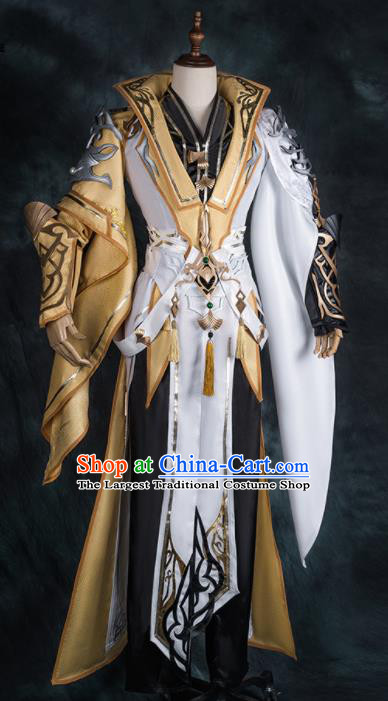 Chinese Ancient Drama Cosplay General Golden Armor Clothing Traditional Hanfu Swordsman Costume for Men