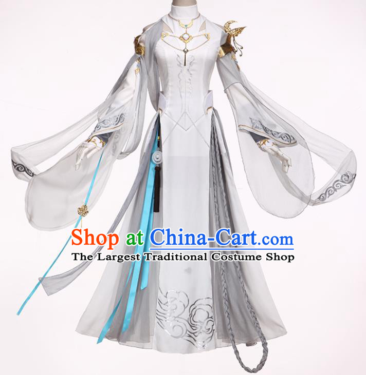 Chinese Ancient Cosplay Female General Heroine White Dress Traditional Hanfu Princess Swordsman Costume for Women