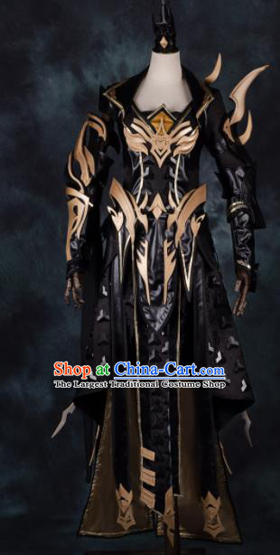 Chinese Ancient Cosplay Heroine Black Armor Female Knight Dress Traditional Hanfu Swordsman Costume for Women