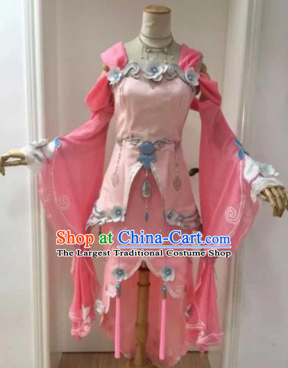 Chinese Ancient Cosplay Female Knight Heroine Pink Dress Traditional Hanfu Princess Swordsman Costume for Women