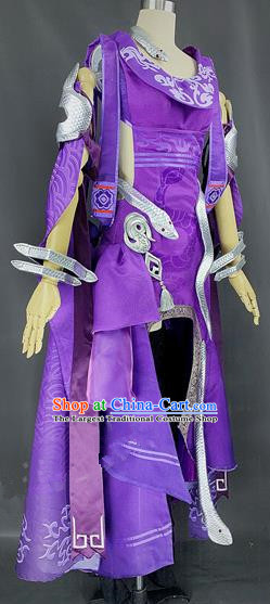 Chinese Ancient Cosplay Young Heroine Purple Dress Traditional Hanfu Female Swordsman Costume for Women