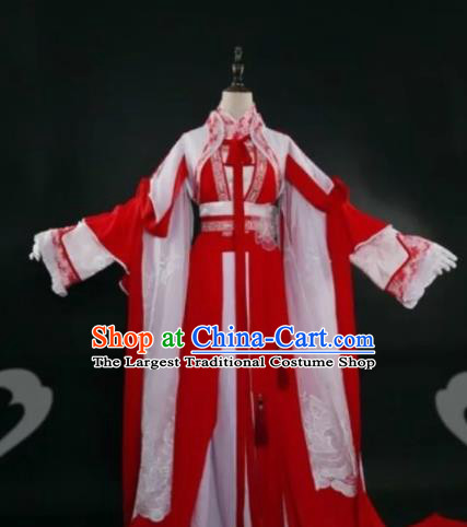 Chinese Ancient Cosplay Fairy Princess Red Dress Traditional Hanfu Female Knight Swordsman Costume for Women