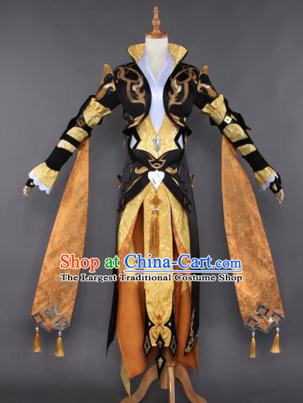 Chinese Ancient Cosplay Taoist Nun Female Knight Golden Dress Traditional Hanfu Princess Swordsman Costume for Women