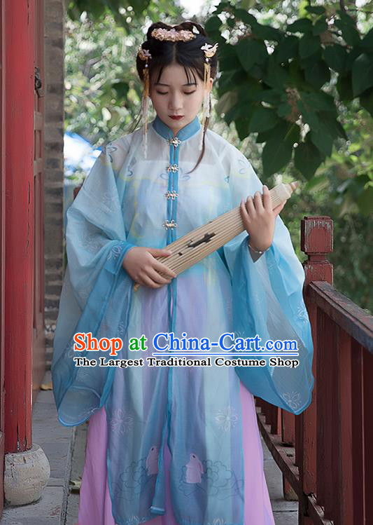 Chinese Ancient Cosplay Princess Blue Dress Traditional Hanfu Ming Dynasty Costume for Women