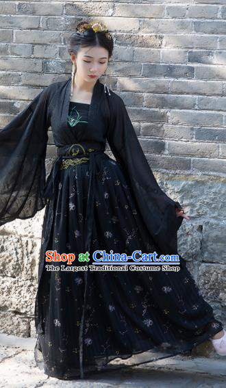 Chinese Ancient Cosplay Peri Black Dress Traditional Hanfu Tang Dynasty Princess Costume for Women