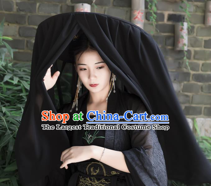 Chinese Ancient Cosplay Hanfu Bamboo Hat Traditional Handmade Swordsman Black Veil Hat for Women