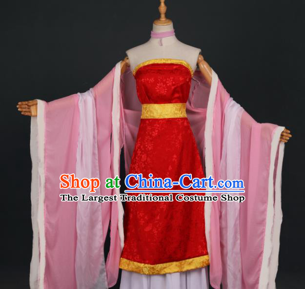 Chinese Ancient Cosplay Game Fairy Knight Red Dress Traditional Hanfu Princess Swordsman Costume for Women