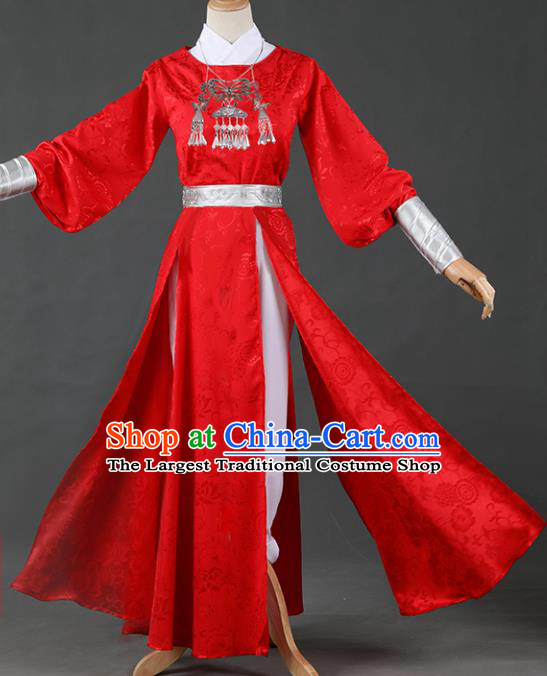 Chinese Ancient Drama Cosplay Knight Imperial Bodyguard Red Clothing Traditional Hanfu Swordsman Costume for Men