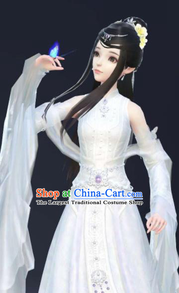 Chinese Traditional Cosplay Fairy Princess White Dress Custom Ancient Female Swordsman Costume for Women