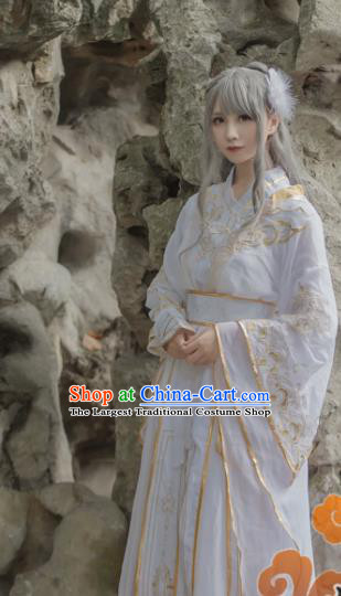 Chinese Traditional Cosplay Female Knight White Dress Custom Ancient Swordswoman Princess Costume for Women