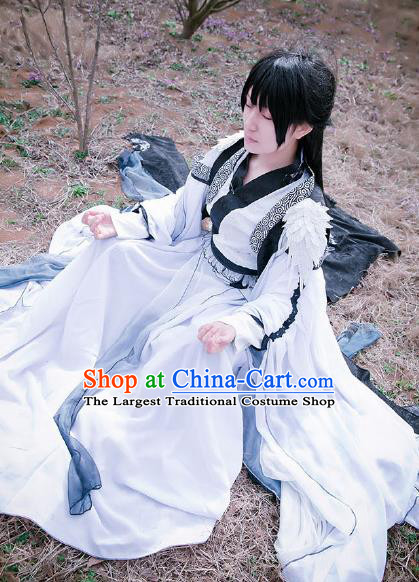 Custom Chinese Ancient King Young Knight White Clothing Traditional Cosplay Swordsman Costume for Men