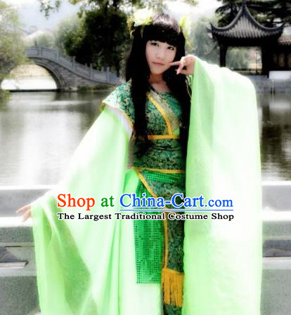 Traditional Chinese Cosplay Goddess Court Princess Green Dress Ancient Fairy Swordswoman Costume for Women