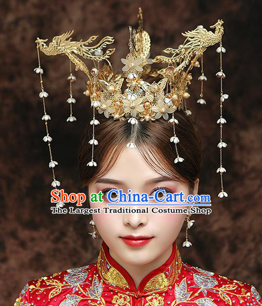 Chinese Ancient Bride Three Phoenix Coronet Hairpins Traditional Hanfu Wedding Hair Accessories for Women