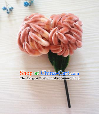 Ancient Chinese Qing Dynasty Pink Velvet Chrysanthemum Hairpins Traditional Hanfu Court Hair Accessories for Women