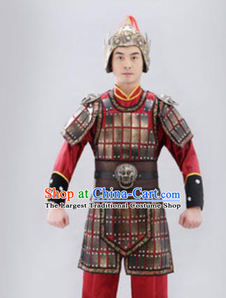 Traditional Chinese Ancient Drama Soldier Costumes Chinese Three Kingdoms Period Warrior Helmet and Armour for Men