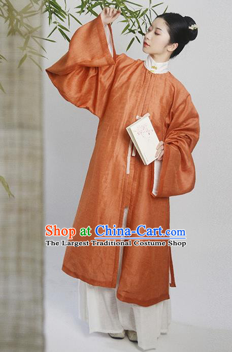 Traditional Chinese Ming Dynasty Taoist Nun Orange Hanfu Dress Ancient Nobility Lady Replica Costumes for Women