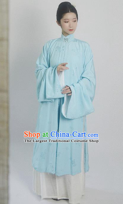 Traditional Chinese Ming Dynasty Princess Blue Hanfu Dress Ancient Drama Court Dowager Replica Costumes for Women