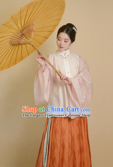 Traditional Chinese Ming Dynasty Princess Beige Vest Ancient Drama Court Lady Replica Costumes for Women