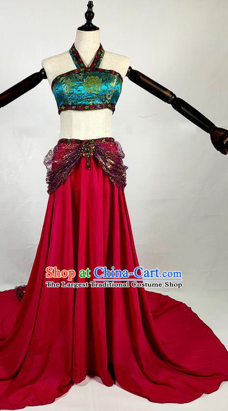 Chinese Traditional Classical Dance Rosy Dress Ancient Tang Dynasty Court Lady Costumes for Women