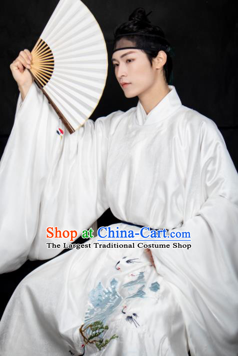 Chinese Ancient Scholar White Costumes Traditional Ming Dynasty Nobility Childe Clothing for Men