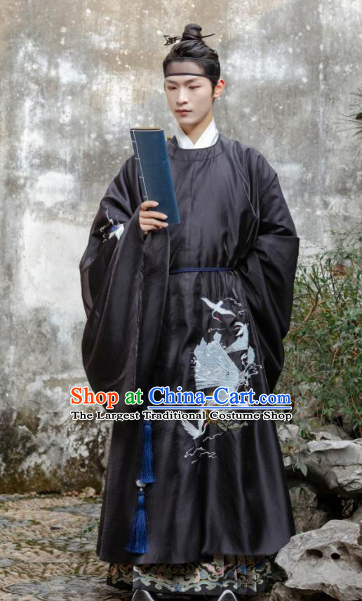 Chinese Ancient Scholar Black Costumes Traditional Ming Dynasty Nobility Childe Clothing for Men