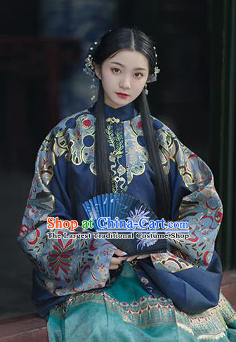 Chinese Drama Ancient Hanfu Navy Blouse Traditional Ming Dynasty Princess Costumes for Women