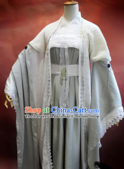 Chinese Traditional Cosplay Swordswoman Grey Costumes Ancient Female Knight Hanfu Dress for Women