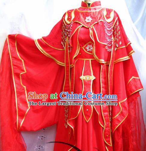 Chinese Traditional Cosplay Swordsman Wedding Red Costumes Ancient Crown Prince Clothing for Men