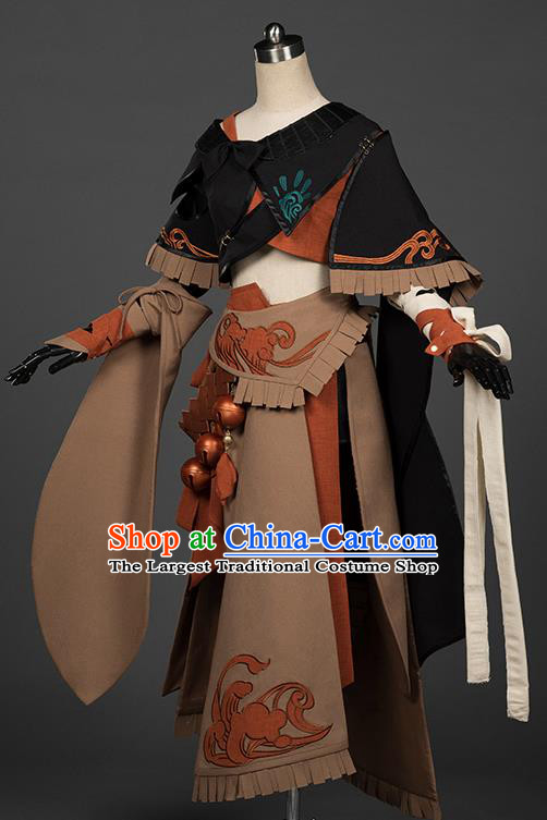 Chinese Traditional Cosplay Knight Brown Costumes Ancient Female Swordsman Hanfu Dress for Women