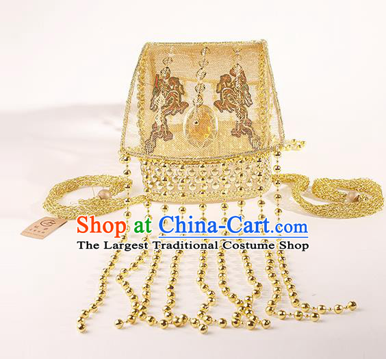 Chinese Traditional Tang Dynasty Emperor Golden Tassel Hat Ancient Drama Monarch Headdress for Men