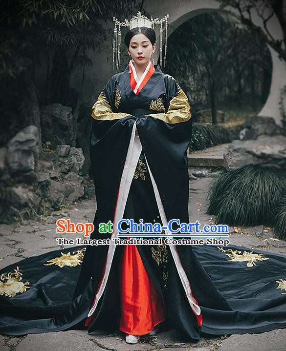 Chinese Drama Traditional Han Dynasty Court Queen Costumes Ancient Empress Black Hanfu Dress for Women