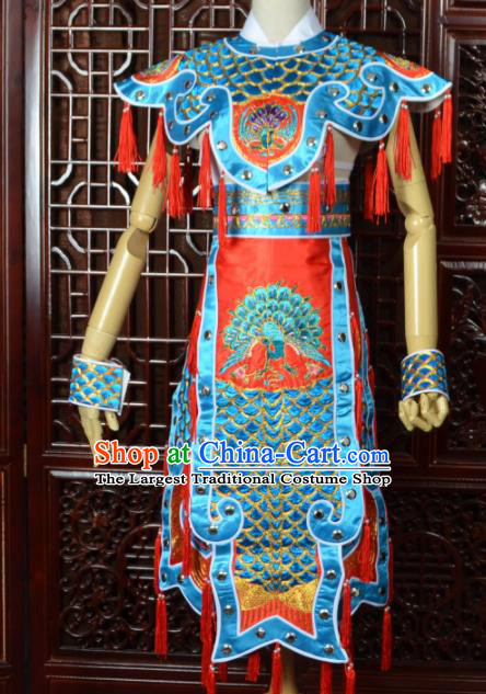 Chinese Traditional Beijing Opera Daomadan Blue Clothing Peking Opera Female Warrior Costumes for Women