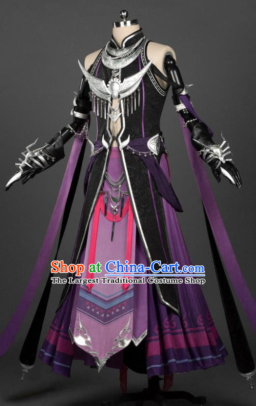 Chinese Traditional Cosplay Swordsman Purple Costumes Ancient Young Knight Clothing for Men