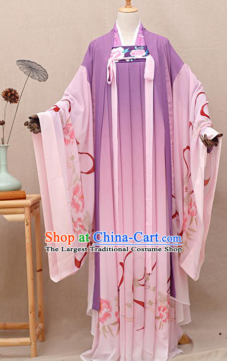 Chinese Ancient Tang Dynasty Nobility Lady Purple Hanfu Dress Traditional Court Princess Costumes for Women