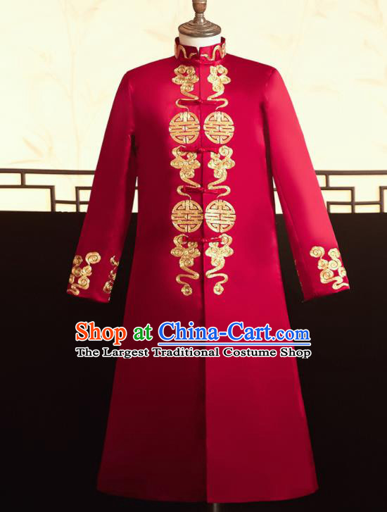 Chinese Ancient Bridegroom Embroidered Cloud Red Mandarin Jacket Traditional Wedding Tang Suit Costumes for Men